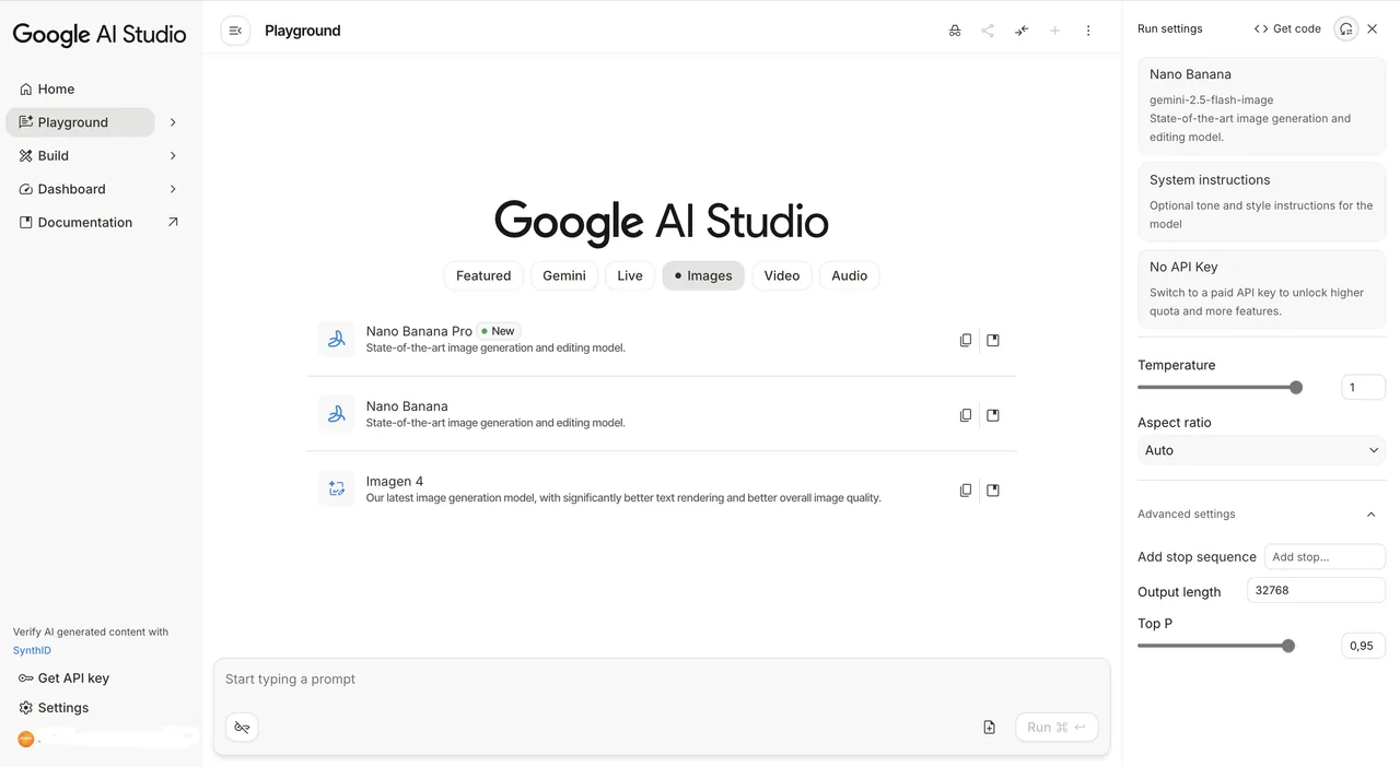 Google Ai studio после авторизации